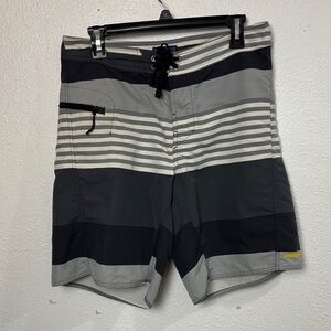 863. Men’s Patagonia Gray and Black Striped Swim Board Shorts. Sz31